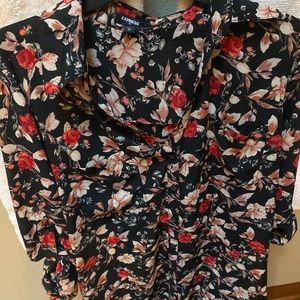 Express Button-Down Blouse Floral Print Large